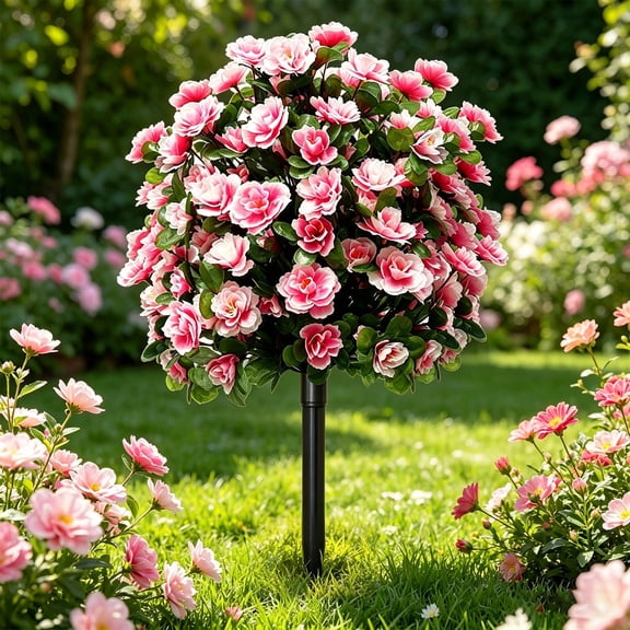 Artificial Flower Tree, Faux Rhododendron Garden Decor, Outdoor Landscape Stake Accent, Patio Yard Flower Arrangement, Weather Resistant Garden Decoration, Lawn Display