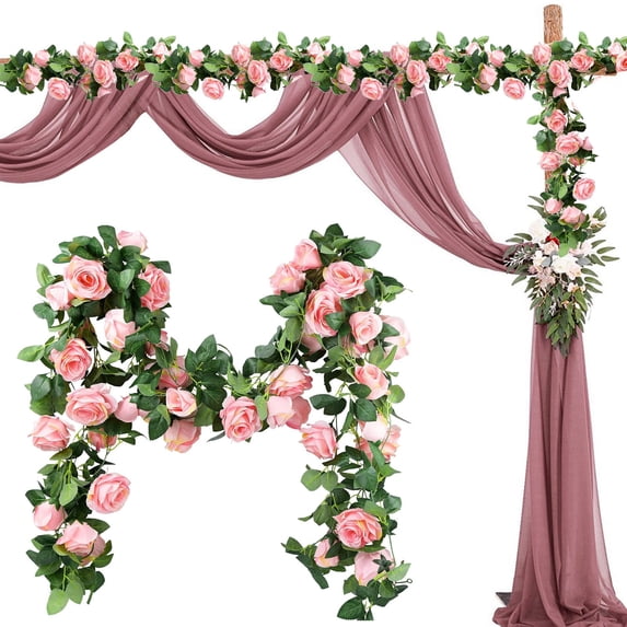 Artificial Flower Vine Garland Hanging Floral Plants Twists For Wedding Garden Wall Party Home Indoor Outdoor Decoration,Floral Garland,Hanging Vine,Light Pink,6.6 Ft