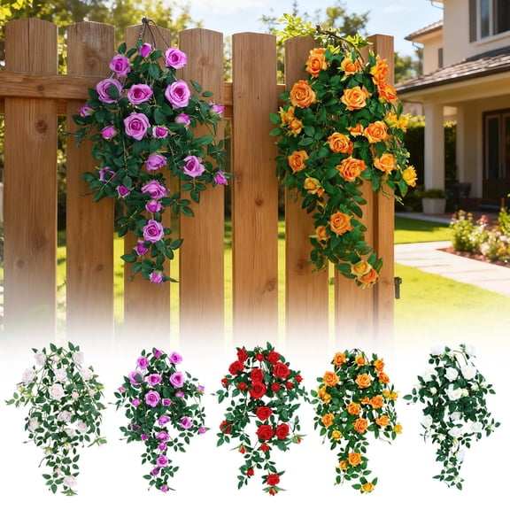 Artificial Flower Vine Silk Floral Garland Fake Rose Plants for Balcony Pipe Cover Wall Hanging Indoor Outdoor Wedding Party Garden Decoration, Orange 3 Ft