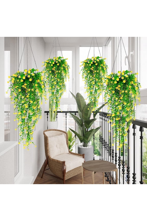 Artificial Flower Vines,4pc Hanging Decor,Plastic Flowers,Outdoor Garden,Artificial Plants,Wall Decor for Home Office,Synthetic Blooms,Easy Maintenance,Spring Vines,Wall Art,Diy Decor,MIANHT