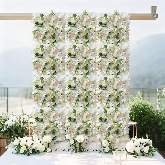 Artificial Flower Wall Backdrop – Plastic Wedding Decoration Panel, Realistic Floral Arrangement for Ceremony Arch, Photo Background, Party & Proposal Event Decor