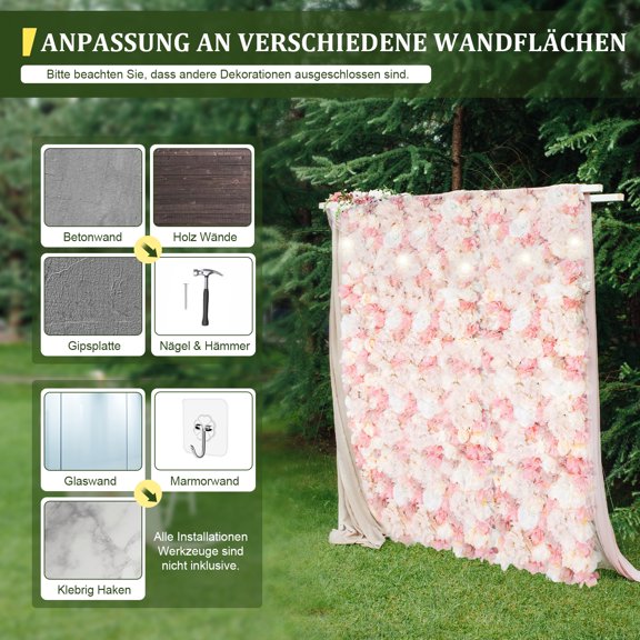 Artificial Flower Wall Panel, Pack of 12 Pieces, Constructed with Dahlia, Rose & Hydrangea Decorative Floral Materials for Scene Layout Decoration