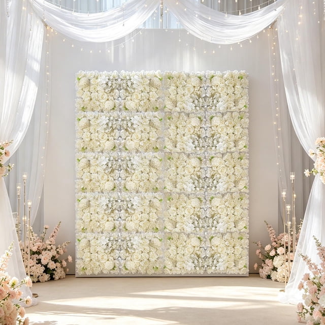 Rose Programme Artificial Flower Wall Panel Purple White Champagne Floral Backdrop for ...