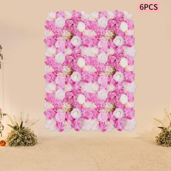 Artificial Flower Wall Panels,6Pcs 15 x 15 inch 3D Flowers Wall Panel Silk Artificial Floral Panels Wall Background for Photo Background Home Wedding Party Dcor(Pink Hydrangea&Rose)
