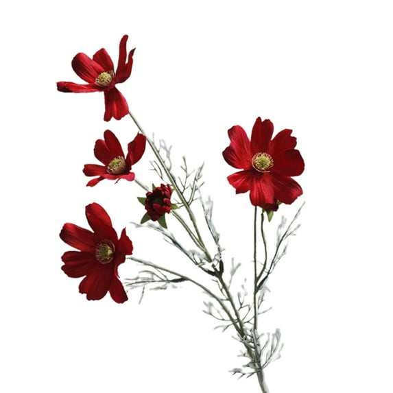Artificial Flower Waterproof Realistic Silk Fabric Daisies Artificial Flower for Home Decor Red plastic silk cloth