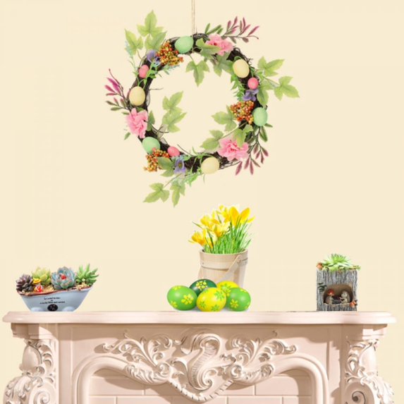 Artificial Flower Wreath, 11" Easter Day Wreath Easter Egg Wreath Spring/Summer Wreath, Suitable for Front Door Indoor Wall Window Decor and Festival Celebration
