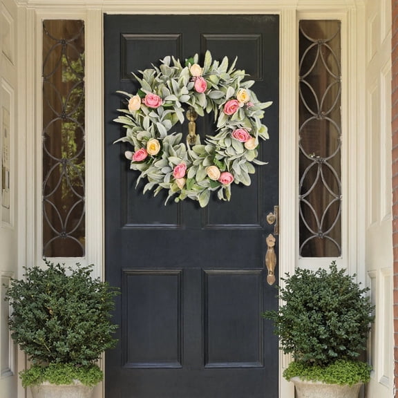 Artificial Flower Wreath, 19.6 Inch Gray & Cream Faux Foliage Door Hanging for St. Patrick's Day, Easter, Spring, Wedding and Year-Round Home Wall Decor