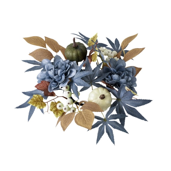 Artificial Flower Wreath Candle Ring Tabletop Decoration with an Elegant Blue Thanksgiving Theme for Kitchen Decor
