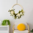 thumbnail image 1 of Artificial Flower Wreath Door Garland Wood Beads Hanging Spring Wreath Greenery Leaves For Party Outdoor Backdrop Decor Ornament White, 1 of 8