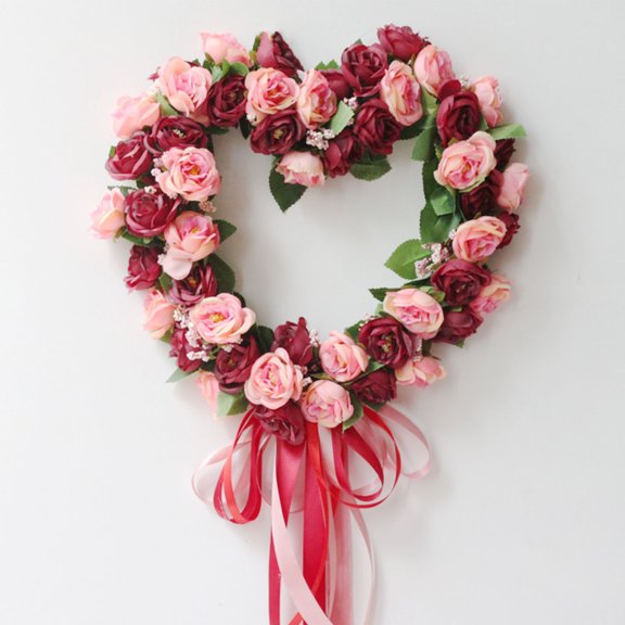 Artificial Flower Wreath for Front Door Peony Faux Floral Wreath Spring Summer Garland for Door Wall Window Hanging Wedding Party Fistival Welcome Hello Wreath Home Decor, 13.8"