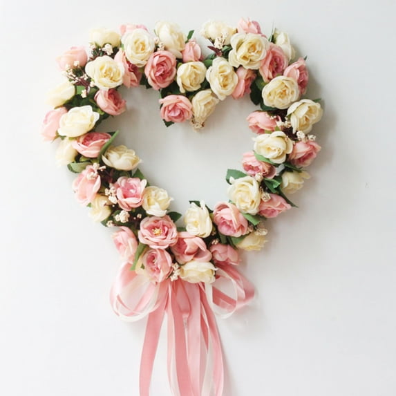 Artificial Flower Wreath for Front Door Peony Faux Floral Wreath Spring Summer Garland for Door Wall Window Hanging Wedding Party Fistival Welcome Hello Wreath Home Decor, 13.8"