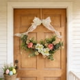 thumbnail image 1 of Artificial Flower Wreath for Front Door, Spring Summer Faux Peony Lily Babys Breath Wreath with Green Leaves Bow Artificial Hoop Wreath for Home Wedding Wall Window Indoor Outdoor Hanging Decoration, 1 of 6