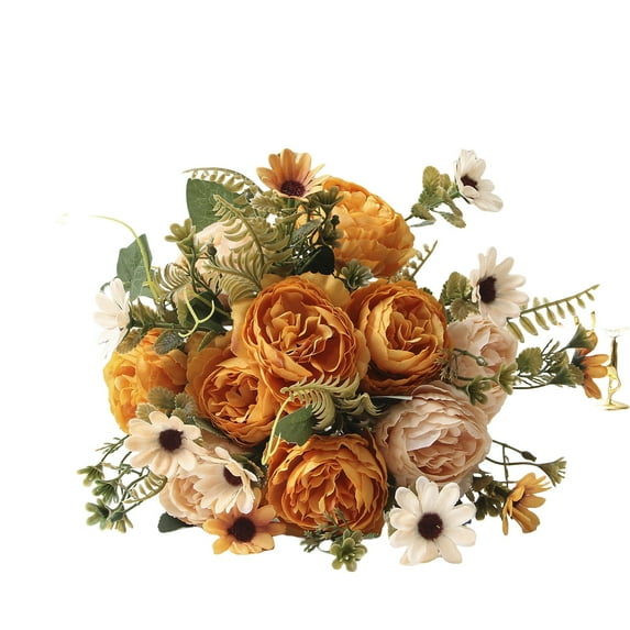 Artificial Flowers, 1 Bouqet Small Artificial Peony Silk Flowers Fake Peonies Bouquet Faux Rose Flower Arrangement for Home Party Decoration, 11.8 Inch, Orange
