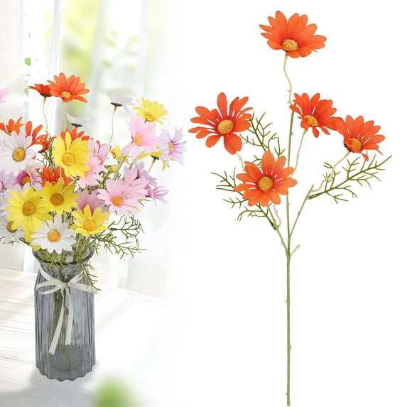 Artificial Flowers 1 Bundles Artificial Silk Daisy Fake Flowers UV Resistant Outdoor Fake Wildflowers with Stems Greenery Shrubs Plants Arrangements for Home Garden for Decoration