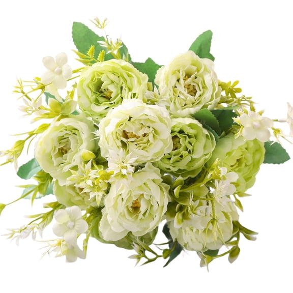 Springs Flowers Artificial Silk Peony Bouquets, 1 Pc Artificial Peonies Flowers, Artificial Peony Bouquet, Faux Silk Flower Bundles with Hydrangeas, 12.99 Inch, Green