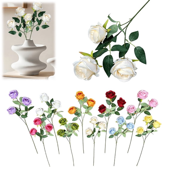 Artificial Flowers 1 Three-Headed Rose for Wedding Arrangements Hotel Home Decor