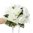 thumbnail image 1 of Artificial Flowers, 10.2inches Roses Bridesmaid Wedding Bouquet Bridal Artificial Silk Flowers White, 1 of 8