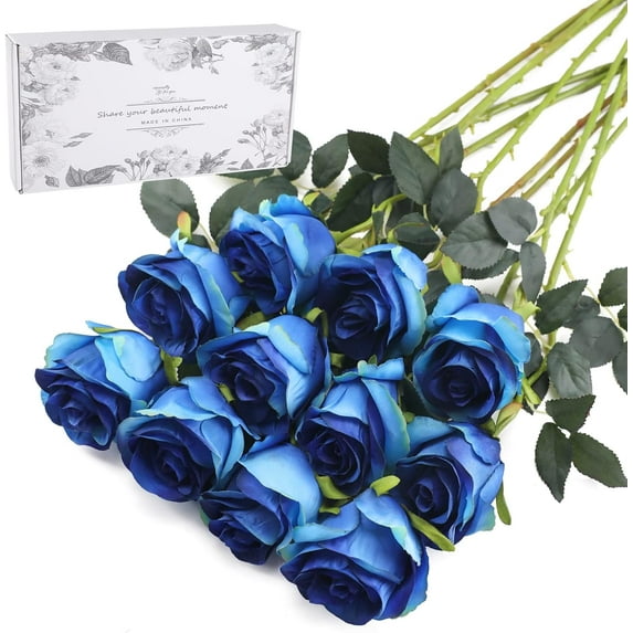 Artificial Flowers 10 PCS Silk Roses with Long Stems Faux Realistic Roses for Wedding Bouquets Table Centerpieces Party Home Decor(Champagne)