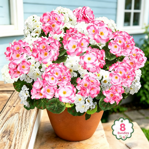AcerichFad Artificial Geraniums Flowers for Outdoors, 8 Bundles 20" Faux Fake Silk Geranium Flowers Plants for Spring Summer Patio Garden Porch Yard Home Decor