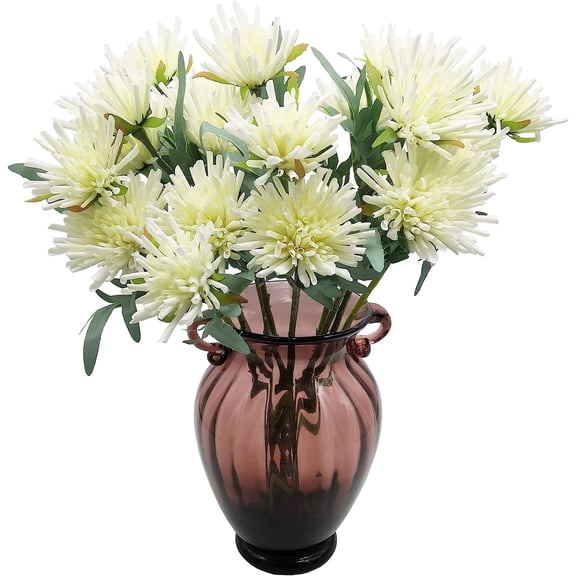 Artificial Flowers 10pcs 19 Inch Silk Mums Faux Chrysanthemum Gel-Coated Chrysanths for Wedding Bridal Bouquet Home Decor Housewarming Gift Centerpieces Baby Shower Reception(White)