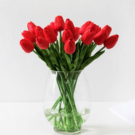 Artificial Flowers 10pcs Bouquet 14" Tall Real Touch Tulips, Pink PU Fake Tulips Flowers for Arrangement Wedding Party or Easter Spring Home Centerpiece Dining Room Office Table Decoration