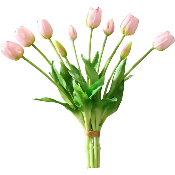 Artificial Flowers 10pcs Fake Tulips Real Touch, Faux Latex Tulips Flowers with Gift Box Soft Faux Tulips Bouquets Arrangements for Party Wedding Home Room Decoration(White)