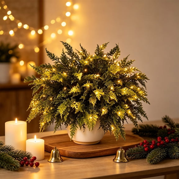 Artificial Flowers 14.6 Inch Fake Cedar Branches Realistic Faux Greenery Stems for Christmas Tree DIY Wreaths Garland Home Decor