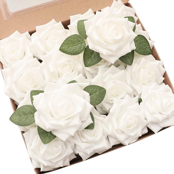 Artificial Flowers 16pcs 3.5" Real Looking Dusty Rose Foam Fake Hybrid Tea Roses with Stems for DIY Wedding Bouquets Bridal Shower Centerpieces Floral Arrangements Party Tables Home Decoration