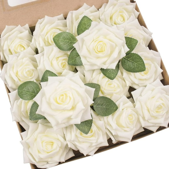 Artificial Flowers 16pcs 3.5" Real Looking Dusty Rose Foam Fake Hybrid Tea Roses with Stems for DIY Wedding Bouquets Bridal Shower Centerpieces Floral Arrangements Party Tables Home Decoration