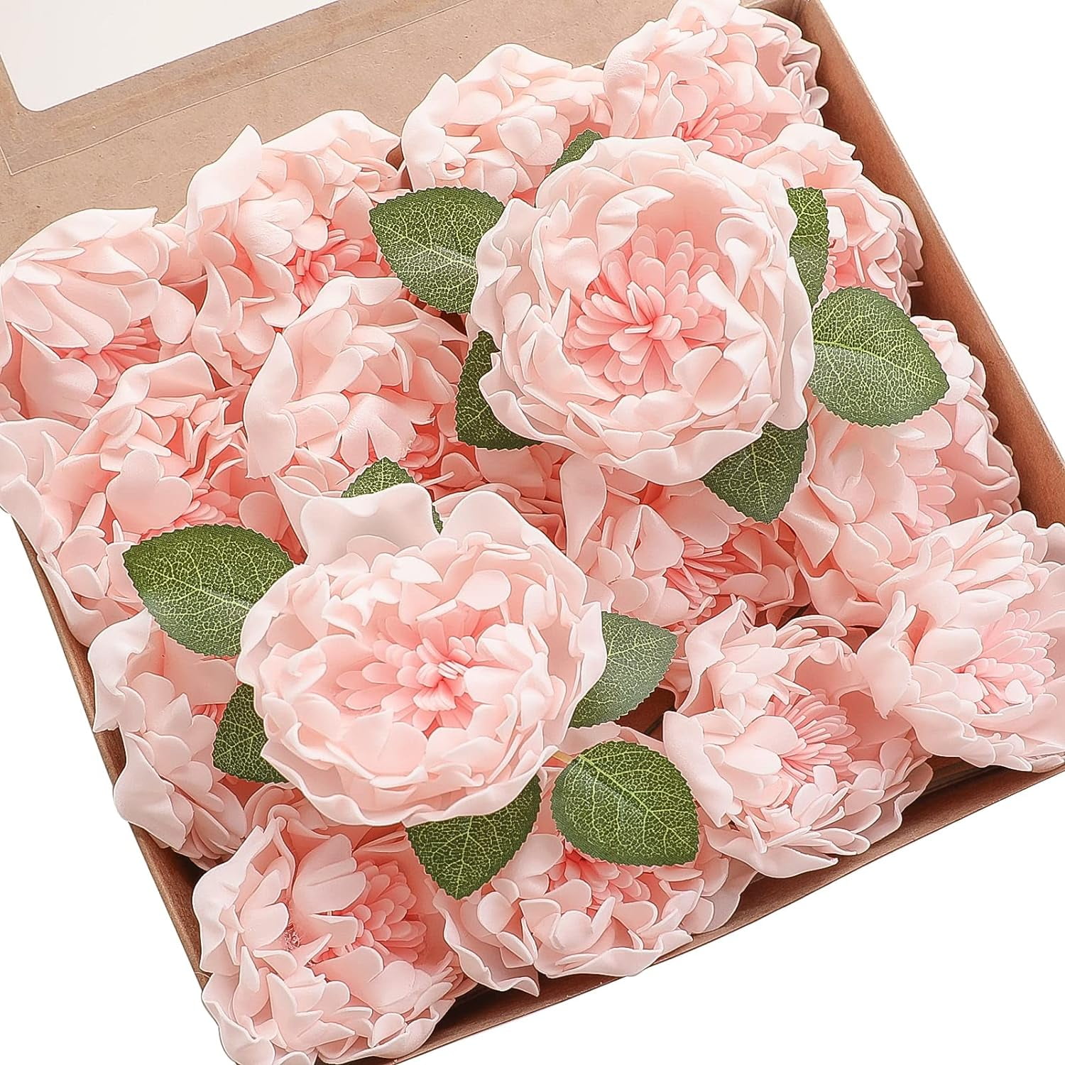 Artificial Flowers 16pcs 4" Burgundy Blooming Peonies Real Looking Foam Fake Roses with Stems for DIY Wedding Bouquet Dark Red Bridal Shower Centerpieces Floral Arrangements Tables Decorations