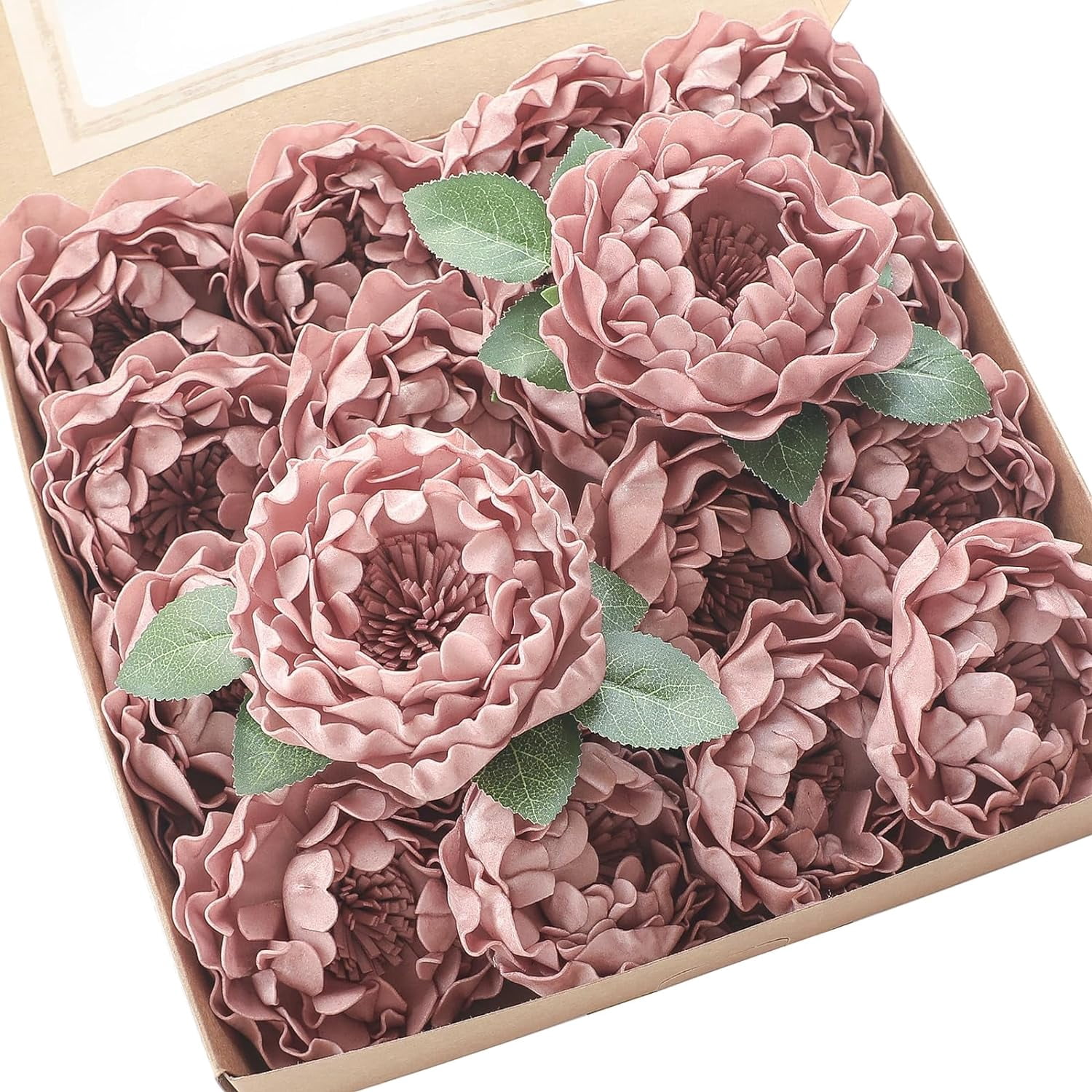 Artificial Flowers 16pcs 4" Burgundy Blooming Peonies Real Looking Foam Fake Roses with Stems for DIY Wedding Bouquet Dark Red Bridal Shower Centerpieces Floral Arrangements Tables Decorations