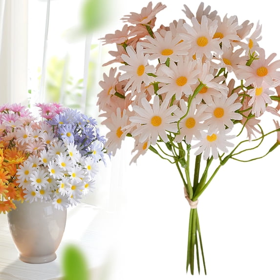 Artificial Flowers 1Bundle 10.63*5.51Inch Artificial Daisy Flowers UV Resistant Outdoor Fake Wildflowers with Stems Faux Greenery Shrubs Plants Arrangements for Home Garden Vase Decor,Champagne