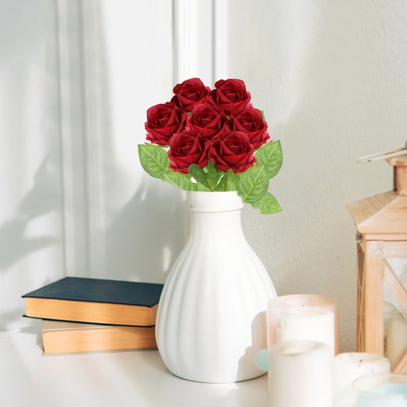 Artificial Flowers,1PC Single Artificial Rose 16” Real Flowers High Simulation Wedding Anniversary For Elegant Home Decor Classic Red