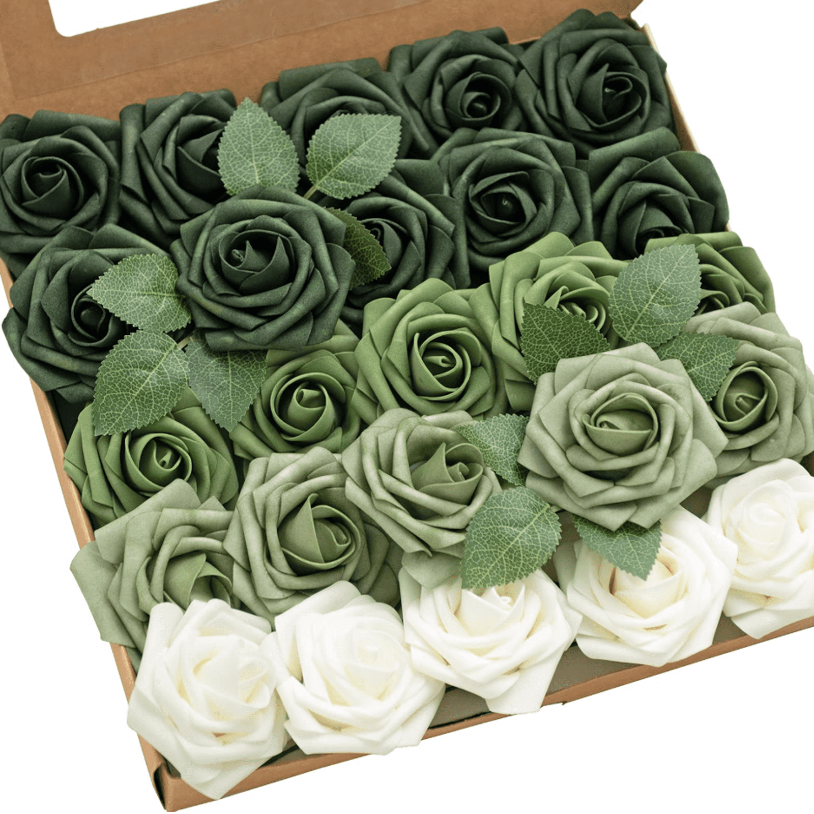 Artificial Flowers, 25Pcs Roses in Emerald Green Shades, Realistic DIY ...