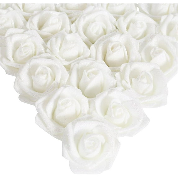 Artificial Flowers, 25pcs Foam Glitter Roses Glitter Foam Rose Foam Rose with Stem for DIY Wedding Bridal Bouquet Home Party Christmas Decoration(Silver)