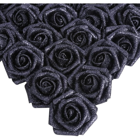 Artificial Flowers, 25pcs Foam Glitter Roses Glitter Foam Rose Foam Rose with Stem for DIY Wedding Bridal Bouquet Home Party Christmas Decoration(Silver)