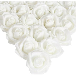 Iridescent Glitter Roses, 6pc Bulk Silk Flowers, White Glitter
