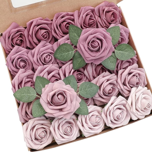 Artificial Flowers 25pcs Real Looking Emerald Green Ombre Colors Foam Fake Roses with Stems for DIY Wedding Bouquets Bridal Shower Centerpieces Sage Green Floral Arrangements Tables Decoration
