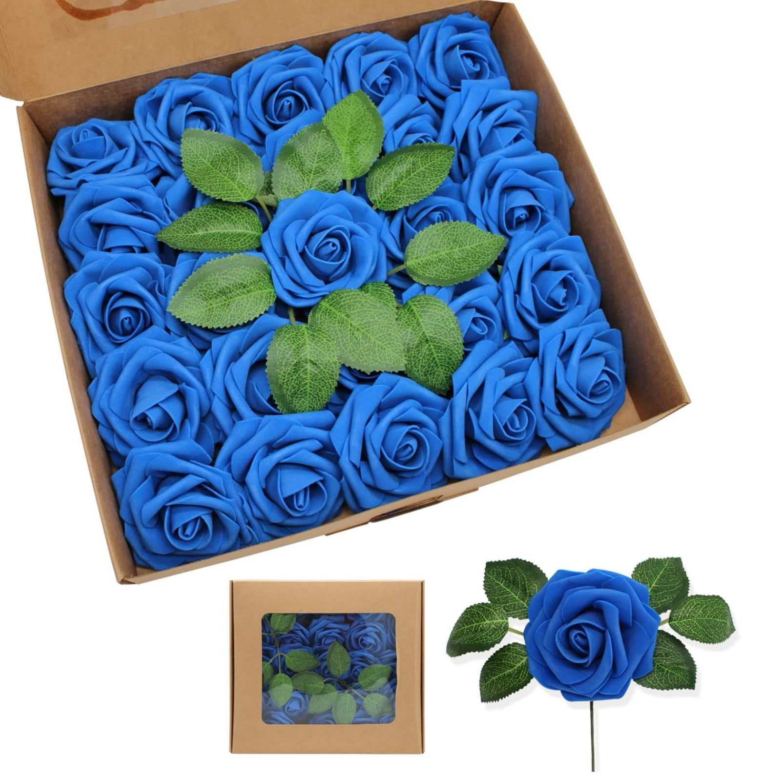 Artificial Flowers 25pcs Real Looking Ivory Foam Fake Roses with Stems