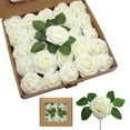 Artificial Flowers 25pcs Real Looking Ivory Foam Fake Roses with Stems