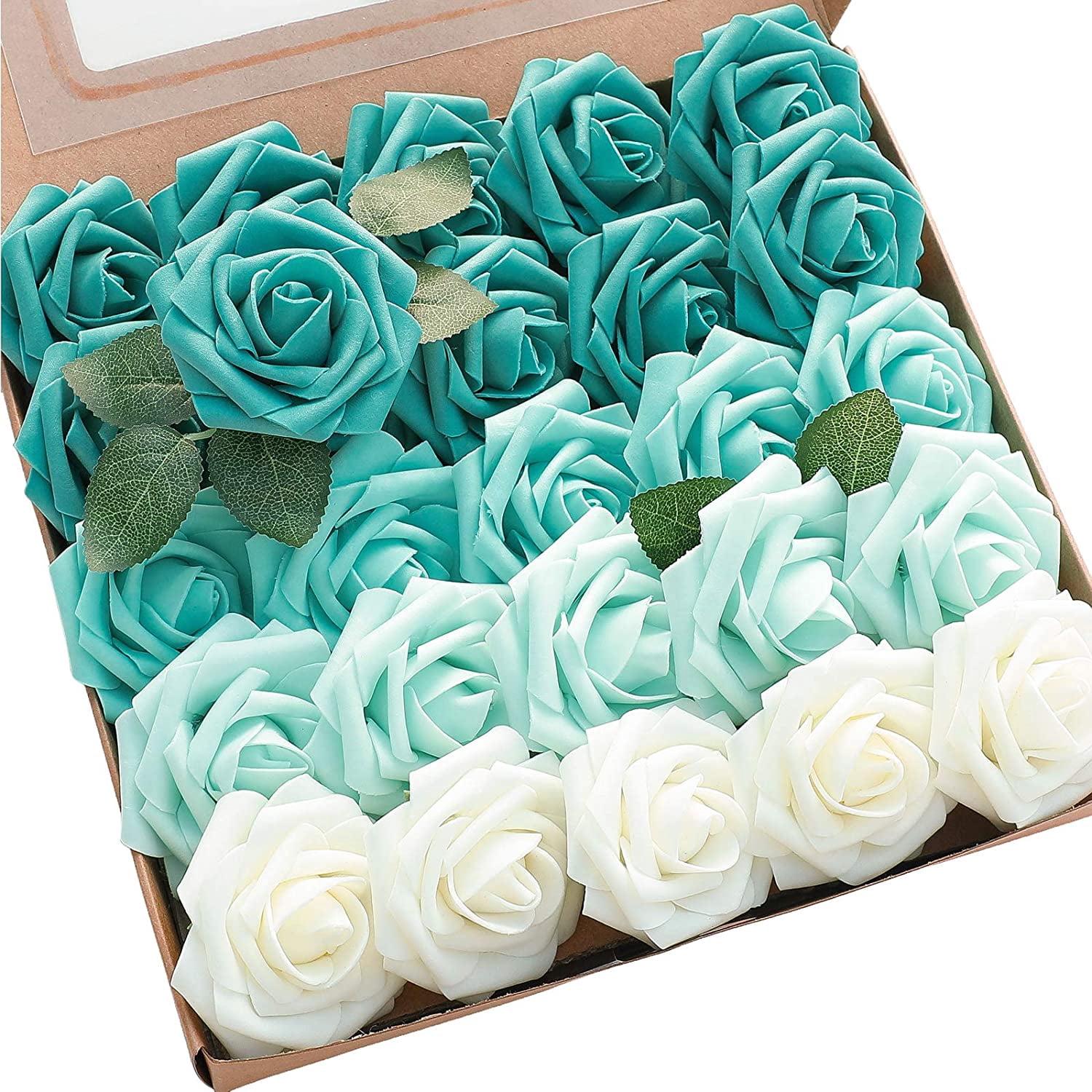 Artificial Flowers 25pcs Real Looking Ivory Foam Fake Roses with Stems ...