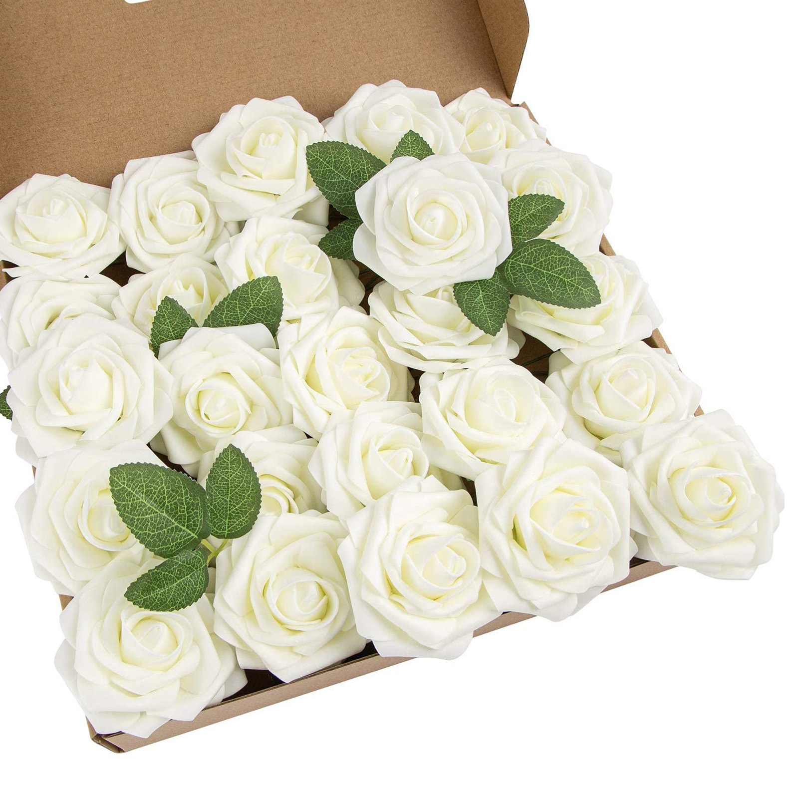 Artificial Flowers 25pcs Real Looking Ivory Foam Fake Roses with Stems ...