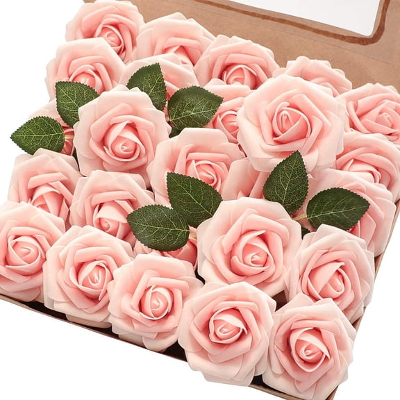 Artificial Flowers 25pcs Real Looking Ivory Foam Fake Roses with Stems for DIY Wedding Bouquets White Bridal Shower Centerpieces Arrangements Party Tables Decorations
