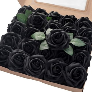 Black Foam Fake Roses, 25 Pcs Real Looking Aqua Artificial Rose Flowers  with Leaves and Stems for DIY Wedding Bouquets Baby Shower Party Home  Decorations 