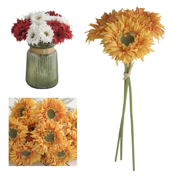 Artificial Flowers 3 PCS Artificial Sunflower Flowers Yellow Silk Flowers with Long Stems for Vase Bouquet, Jacquard Weave Sunflowers Fall Autumn Decorations for Home Wedding Party Office Decor