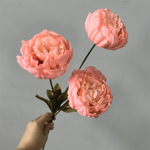 Artificial Flowers 3heads Peony Cored Peony Artificial Flower Fake Rose Wedding Living Room Decoration (Light Pink)