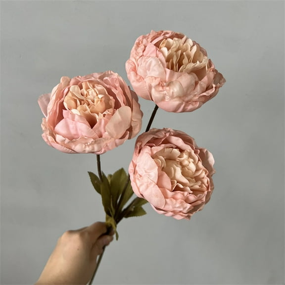 Artificial Flowers 3heads Peony Cored Peony Artificial Flower Fake Rose Wedding Living Room Decoration (Pink)