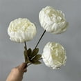 thumbnail image 1 of Artificial Flowers 3heads Peony Cored Peony Artificial Flower Fake Rose Wedding Living Room Decoration (White), 1 of 5