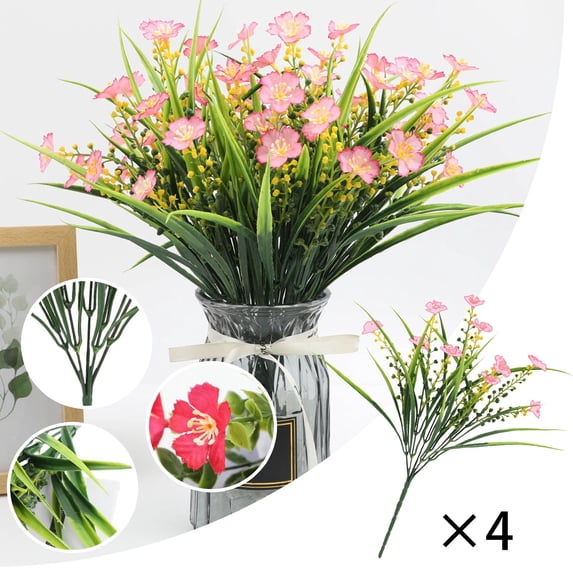 Artificial Flowers, 4 Bundles Flowers, UV Resistant Silk Flower Bouquets, Greenery Stems, Indoor Outdoor Decorative Flowers for Garden Porch Window Home, 11.02 x 11.02 x 0.79 Inches