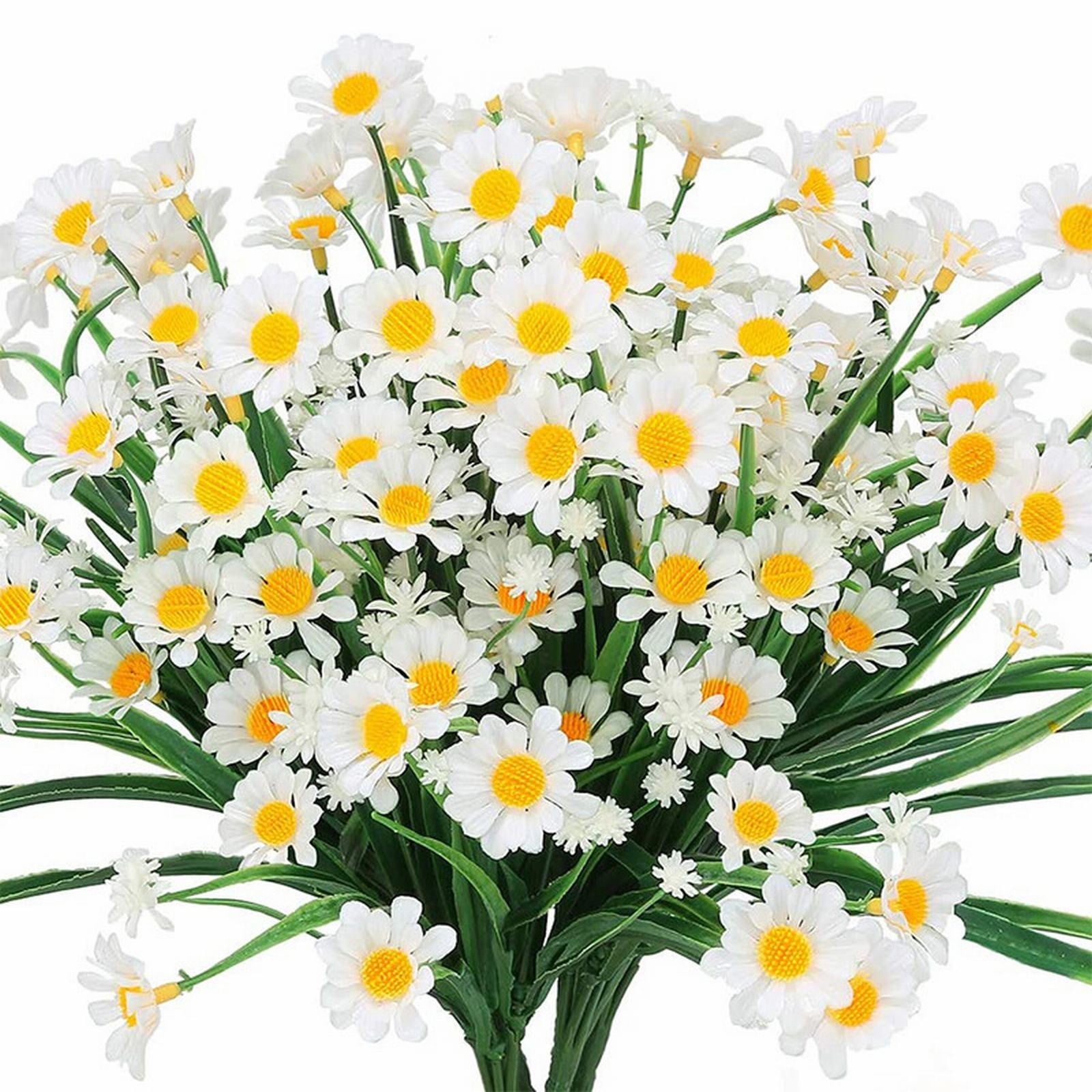 Artificial Flowers 4 Bundles Outdoor Artificial Daisies Flowers Shrubs